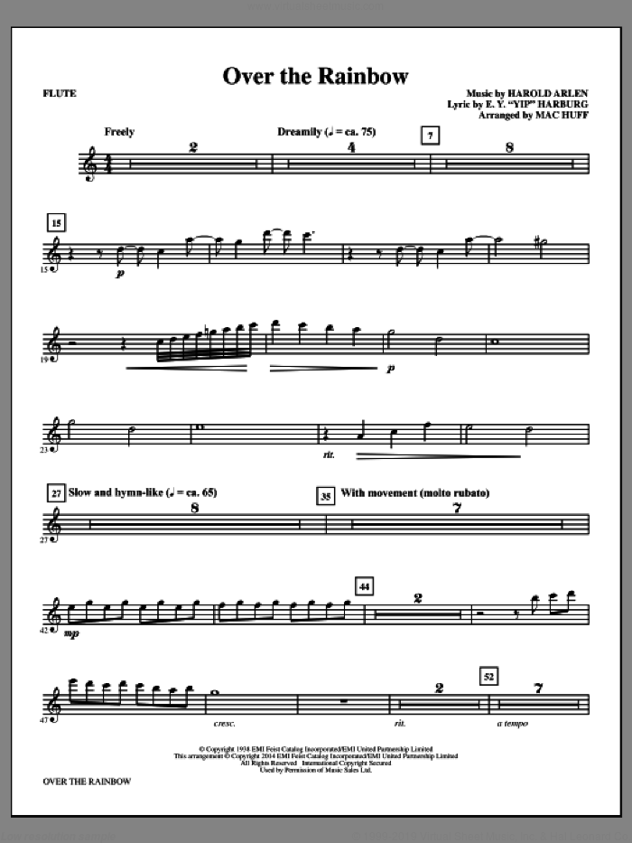 Over the Rainbow (complete set of parts) sheet music for orchestra/band by Mac Huff, E.Y. Harburg and Harold Arlen, intermediate skill level