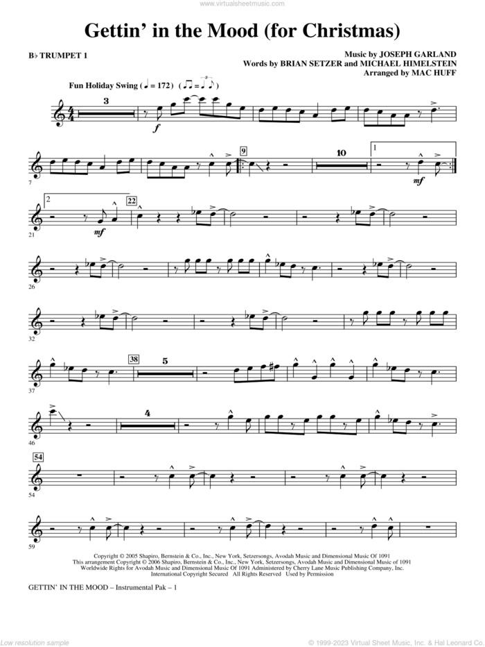 Gettin' In The Mood, for christmas sheet music for orchestra/band (Bb trumpet 1) by Brian Setzer, Joe Garland, Michael Himelstein and Mac Huff, intermediate skill level