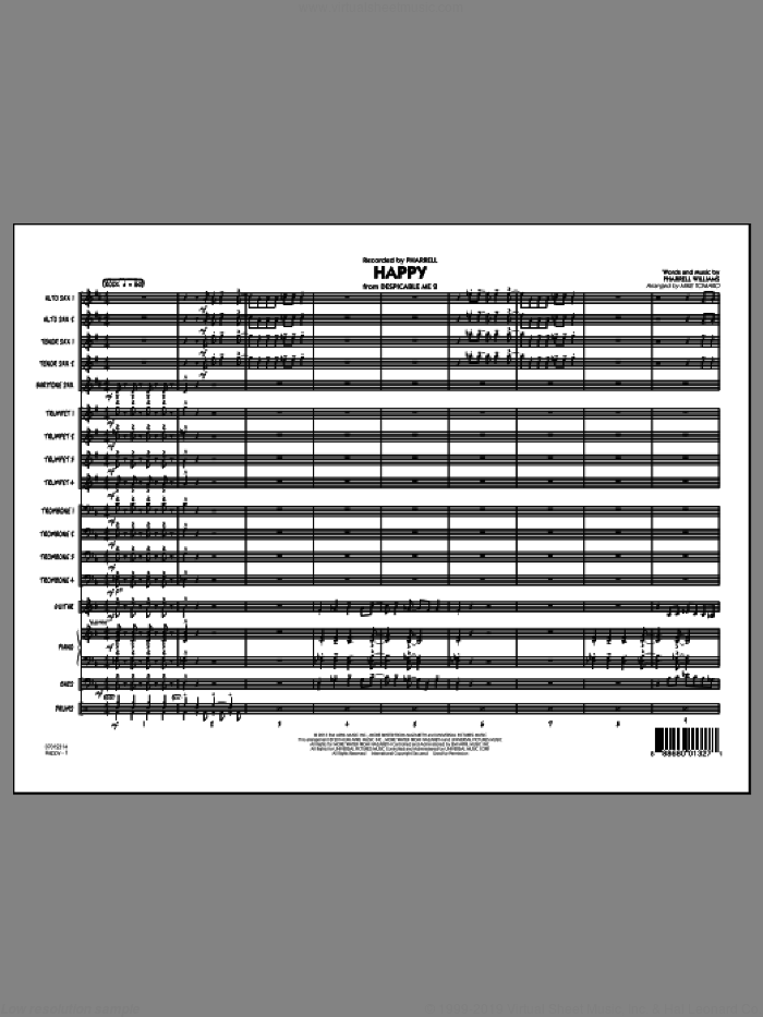 Happy (from Despicable Me 2) (COMPLETE) sheet music for jazz band by Pharrell Williams, Mike Tomaro and Pharrell, intermediate skill level