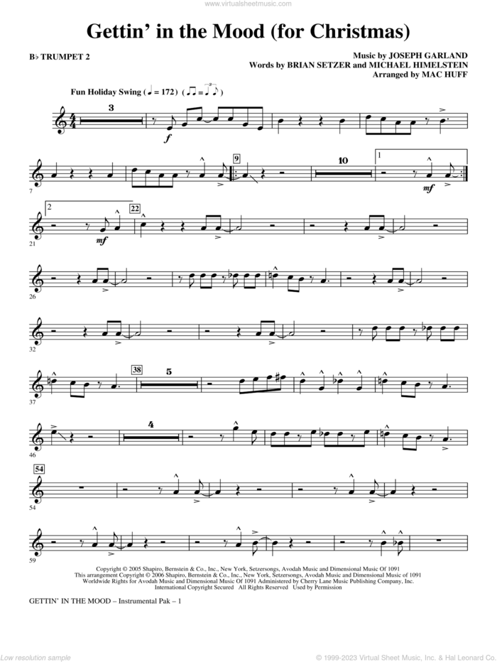 Gettin' In The Mood, for christmas sheet music for orchestra/band (Bb trumpet 2) by Brian Setzer, Joe Garland, Michael Himelstein and Mac Huff, intermediate skill level