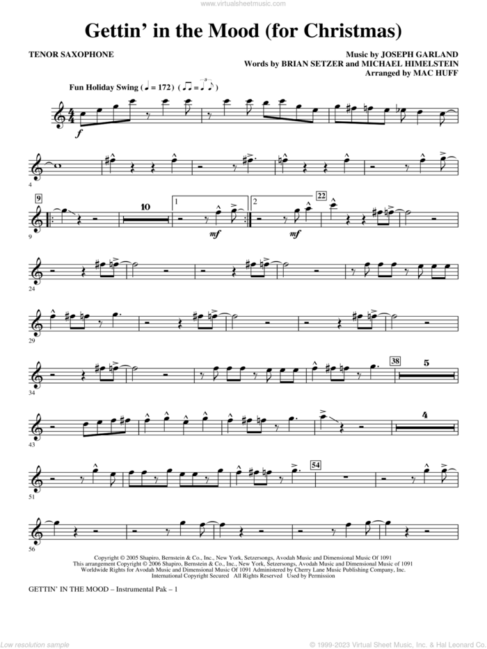 Gettin' In The Mood, for christmas sheet music for orchestra/band (tenor saxophone) by Brian Setzer, Joe Garland, Michael Himelstein and Mac Huff, intermediate skill level