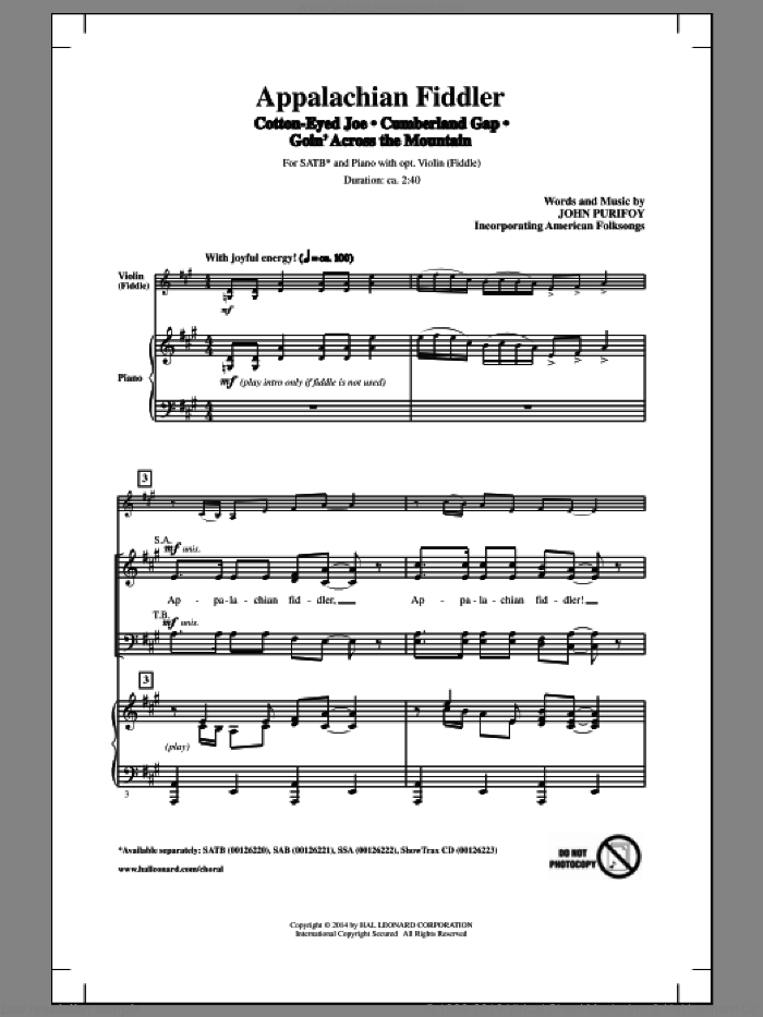 Cumberland Gap sheet music for choir (SATB: soprano, alto, tenor, bass) by John Purifoy, intermediate skill level