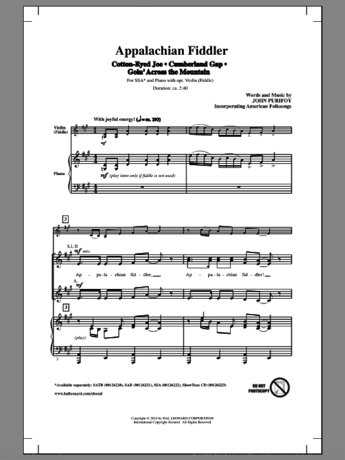 Cumberland Gap sheet music for choir (SSA: soprano, alto) by John Purifoy, intermediate skill level