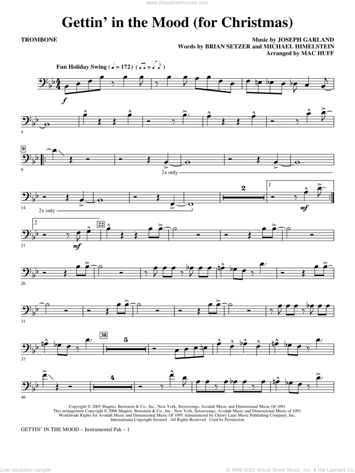 Gettin' In The Mood, for christmas sheet music for orchestra/band (trombone) by Brian Setzer, Joe Garland, Michael Himelstein and Mac Huff, intermediate skill level