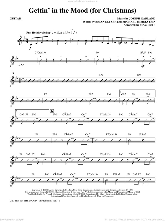 Gettin' In The Mood, for christmas sheet music for orchestra/band (guitar) by Brian Setzer, Joe Garland, Michael Himelstein and Mac Huff, intermediate skill level