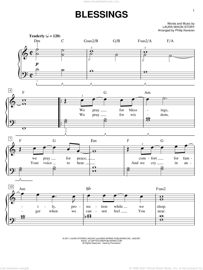 Blessings (arr. Phillip Keveren), (easy) sheet music for piano solo by Phillip Keveren, Laura Story and Laura Mixon Story, easy skill level