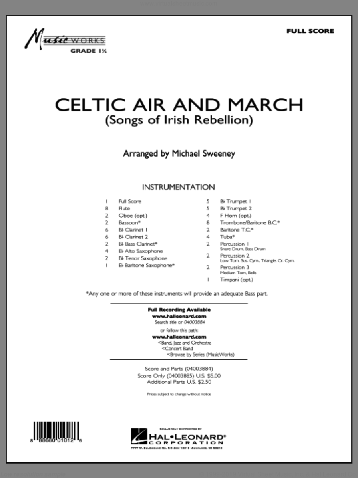 Celtic Air and March (Songs of Irish Rebellion) (COMPLETE) sheet music for concert band by Michael Sweeney, intermediate skill level