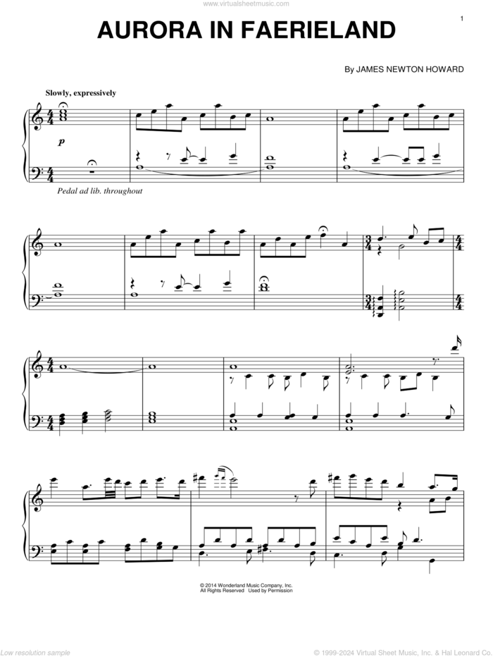 Aurora In Faerieland sheet music for piano solo by James Newton Howard, intermediate skill level