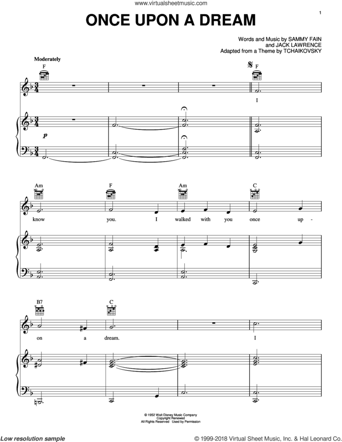 Once Upon A Dream sheet music for piano solo by James Newton Howard, Jack Lawrence and Sammy Fain, intermediate skill level