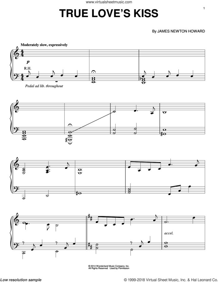 True Love's Kiss (from Maleficent) sheet music for piano solo by James Newton Howard, intermediate skill level