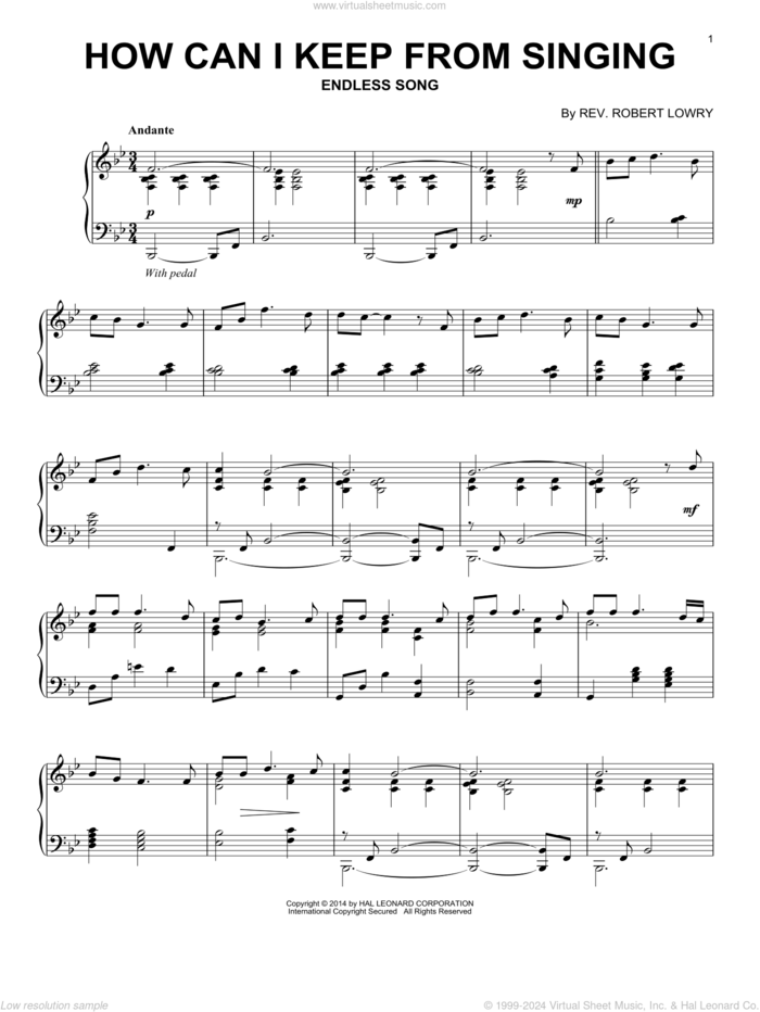 How Can I Keep From Singing sheet music for piano solo by Robert Lowry, intermediate skill level