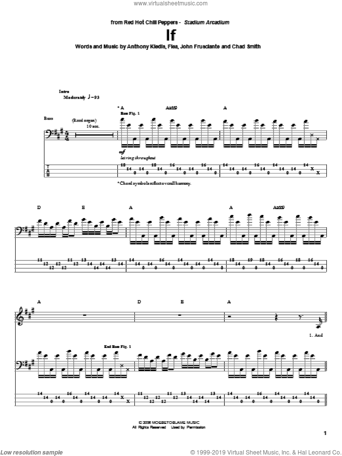 If sheet music for bass (tablature) (bass guitar) by Red Hot Chili Peppers, Anthony Kiedis, Chad Smith, Flea and John Frusciante, intermediate skill level