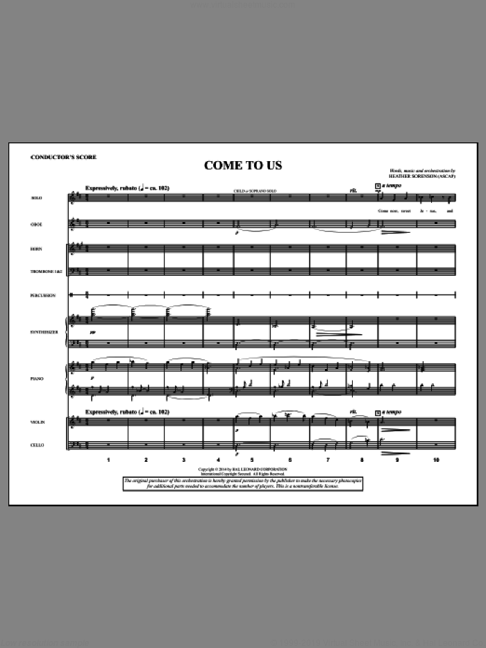 Come to Us (COMPLETE) sheet music for orchestra/band by Heather Sorenson, intermediate skill level