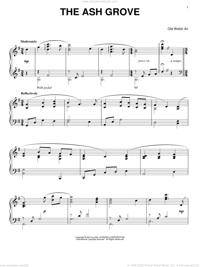 The Ash Grove sheet music for piano solo by Old Welsh Air, intermediate skill level