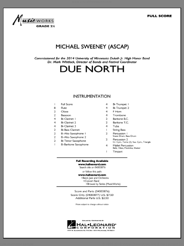 Due North (COMPLETE) sheet music for concert band by Michael Sweeney, intermediate skill level