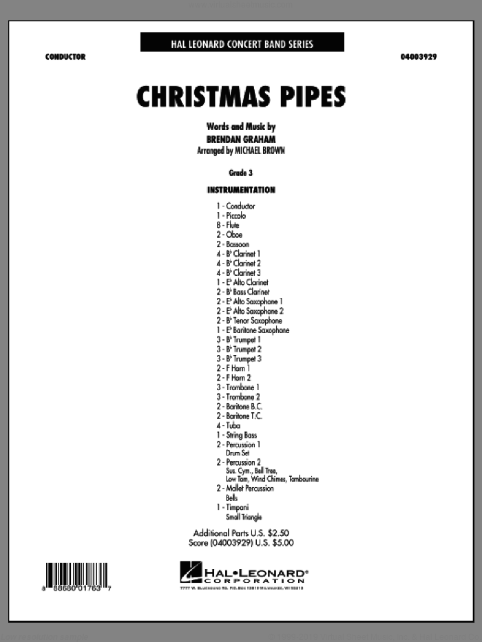 Christmas Pipes (COMPLETE) sheet music for concert band by Michael Brown and Brendan Graham, intermediate skill level