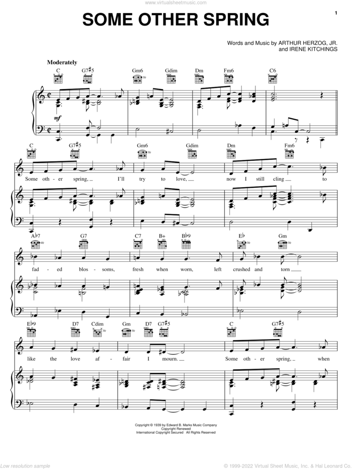 Some Other Spring sheet music for voice, piano or guitar by Irene Kitchings and Arthur Herzog Jr., intermediate skill level