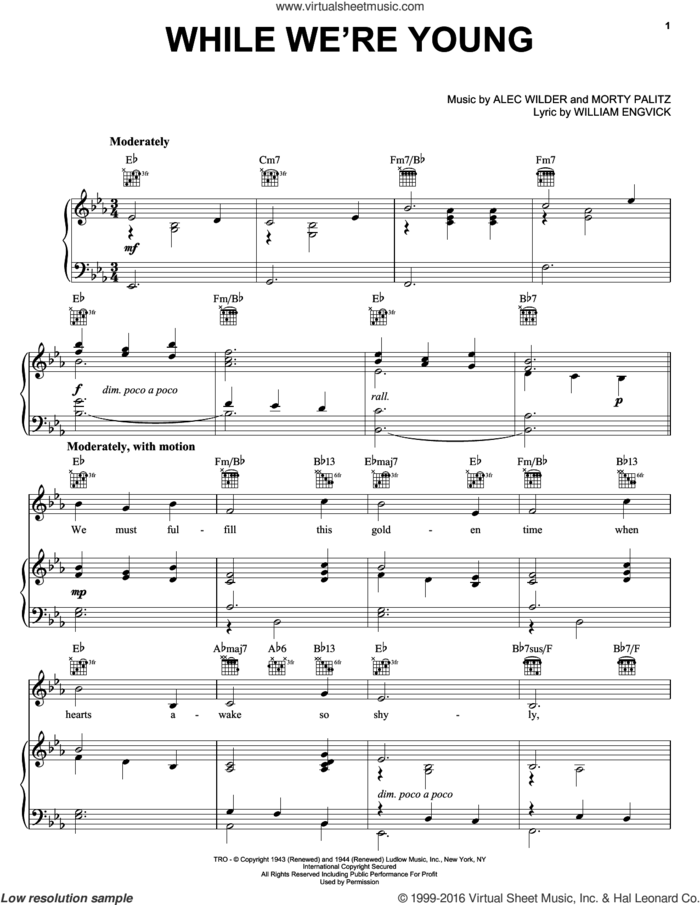 While We're Young sheet music for voice, piano or guitar by Alec Wilder, Morty Palitz and William Engvick, intermediate skill level
