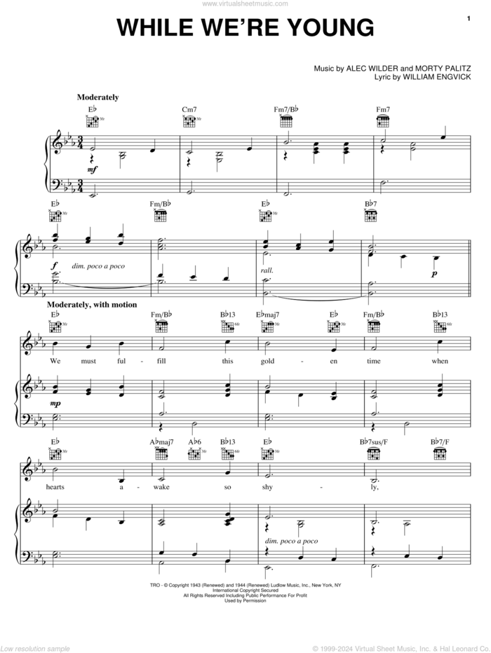 While We're Young sheet music for voice, piano or guitar by Alec Wilder, Morty Palitz and William Engvick, intermediate skill level