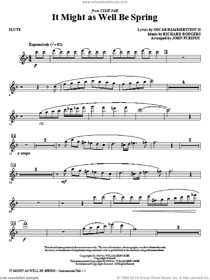 It Might As Well Be Spring (complete set of parts) sheet music for orchestra/band (Special) by Richard Rodgers, Oscar II Hammerstein and John Purifoy, intermediate skill level