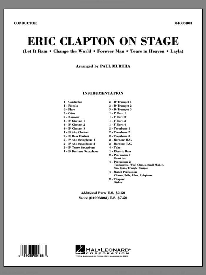 Eric Clapton on Stage (COMPLETE) sheet music for concert band by Eric Clapton and Paul Murtha, intermediate skill level