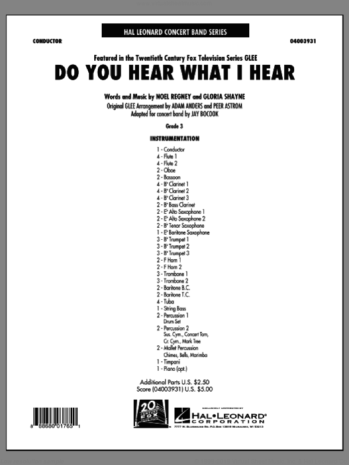 Do You Hear What I Hear? (COMPLETE) sheet music for concert band by Glee Cast and Jay Bocook, intermediate skill level