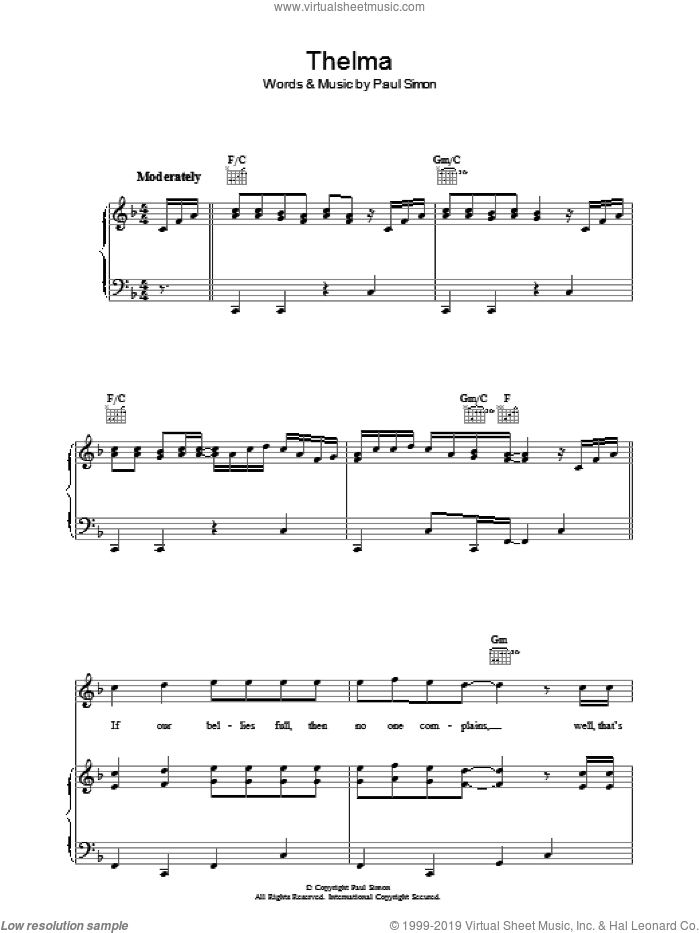 Thelma sheet music for voice, piano or guitar by Paul Simon, intermediate skill level