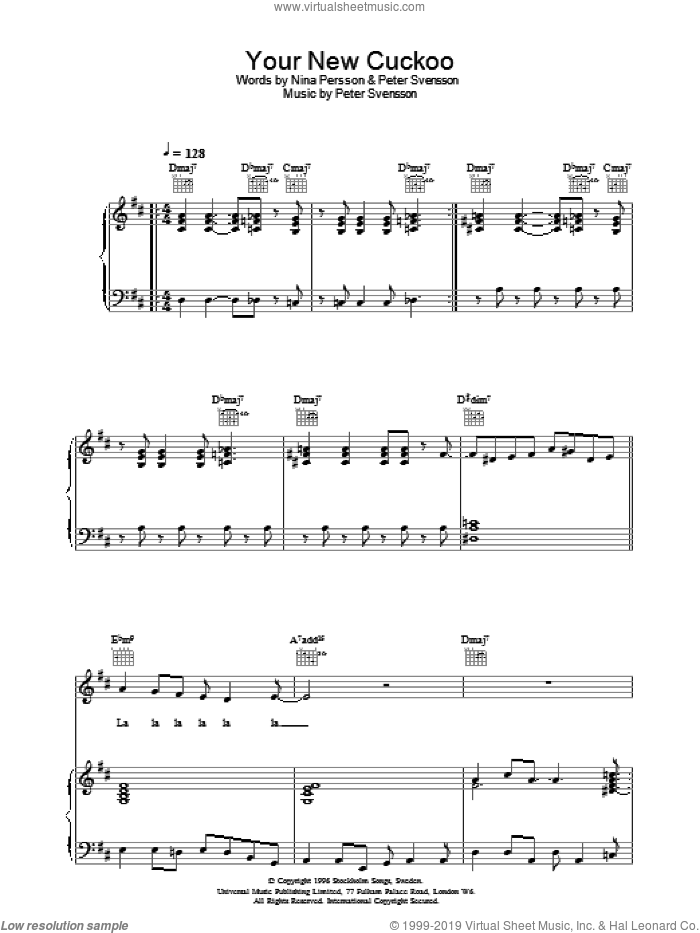 Your New Cuckoo sheet music for voice, piano or guitar by The Cardigans, Nina Persson and Peter Svensson, intermediate skill level