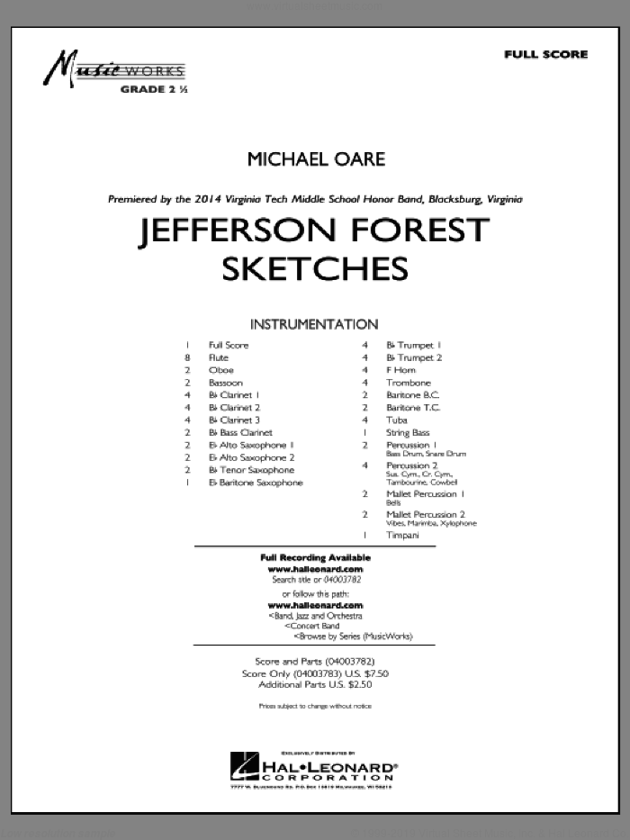 Jefferson Forest Sketches (COMPLETE) sheet music for concert band by Michael Oare, intermediate skill level