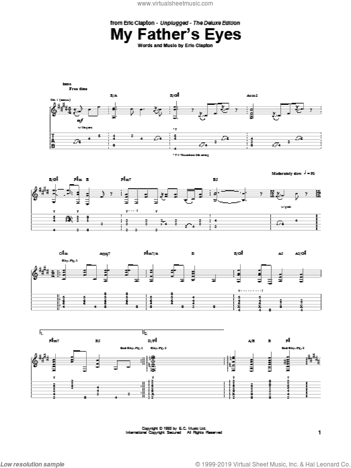 My Father's Eyes sheet music for guitar (tablature) by Eric Clapton, intermediate skill level