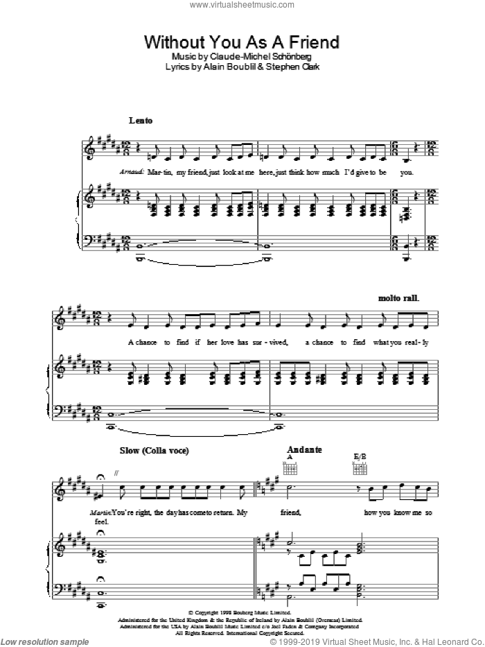 Without You As A Friend (from Martin Guerre) sheet music for voice, piano or guitar by Claude-Michel Schonberg, Martin Guerre (Musical), Alain Boublil, Boublil and Schonberg and Steve Clark, intermediate skill level
