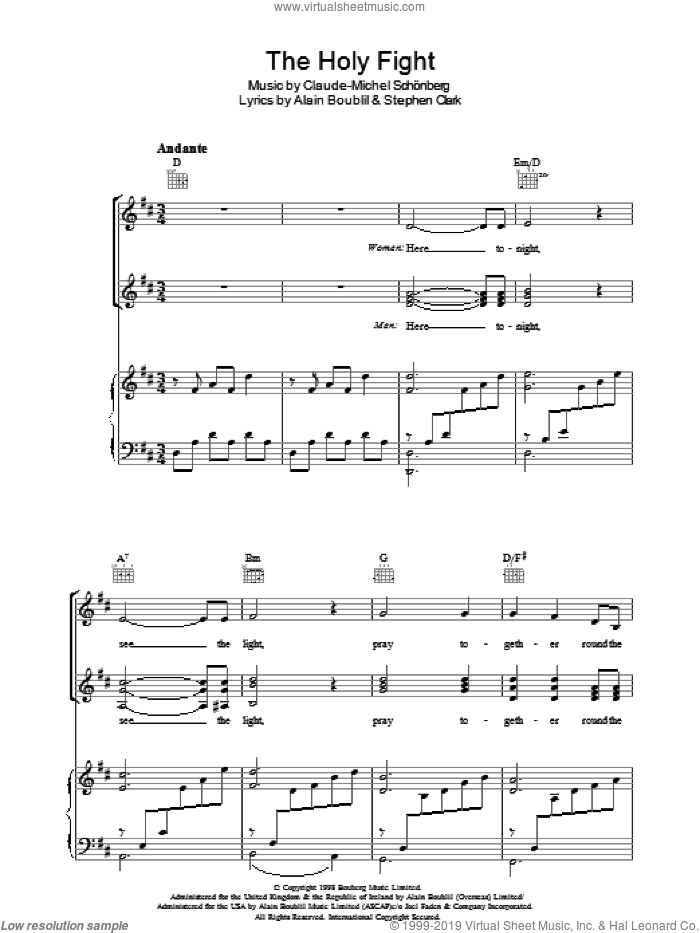 The Holy Fight (from Martin Guerre) sheet music for voice, piano or guitar by Claude-Michel Schonberg, Martin Guerre (Musical), Alain Boublil, Boublil and Schonberg and Steve Clark, intermediate skill level