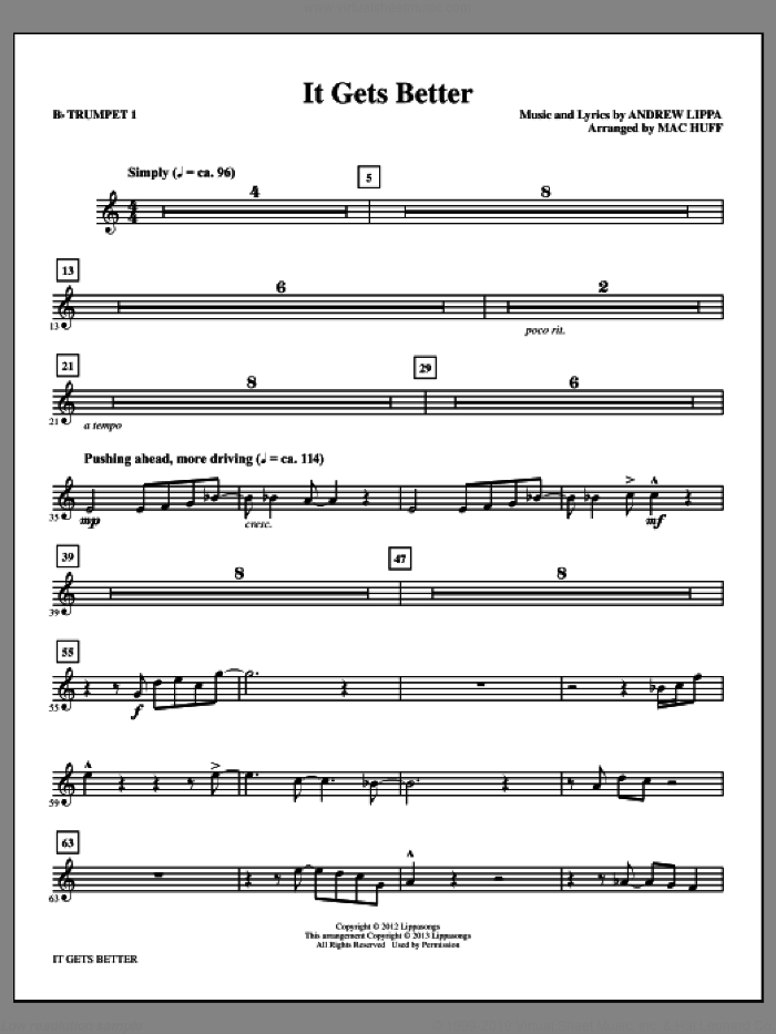 It Gets Better (complete set of parts) sheet music for orchestra/band by Mac Huff and Andrew Lippa, intermediate skill level