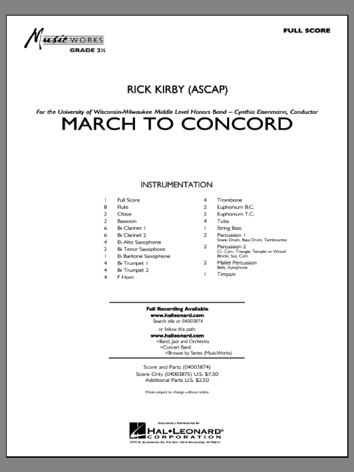 March to Concord (COMPLETE) sheet music for concert band by Rick Kirby, intermediate skill level