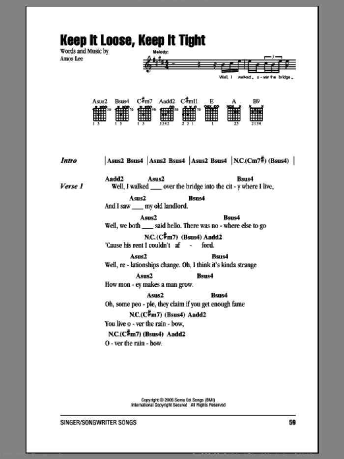 Keep It Loose, Keep It Tight sheet music for guitar (chords) by Amos Lee, intermediate skill level