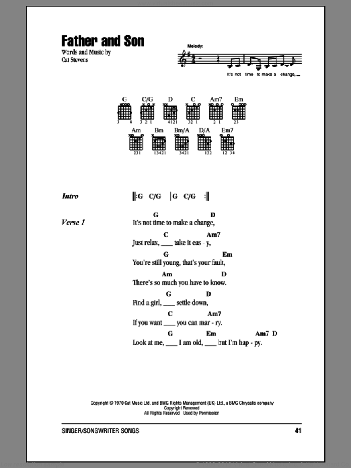 Father And Son sheet music for guitar (chords) by Cat Stevens, intermediate skill level