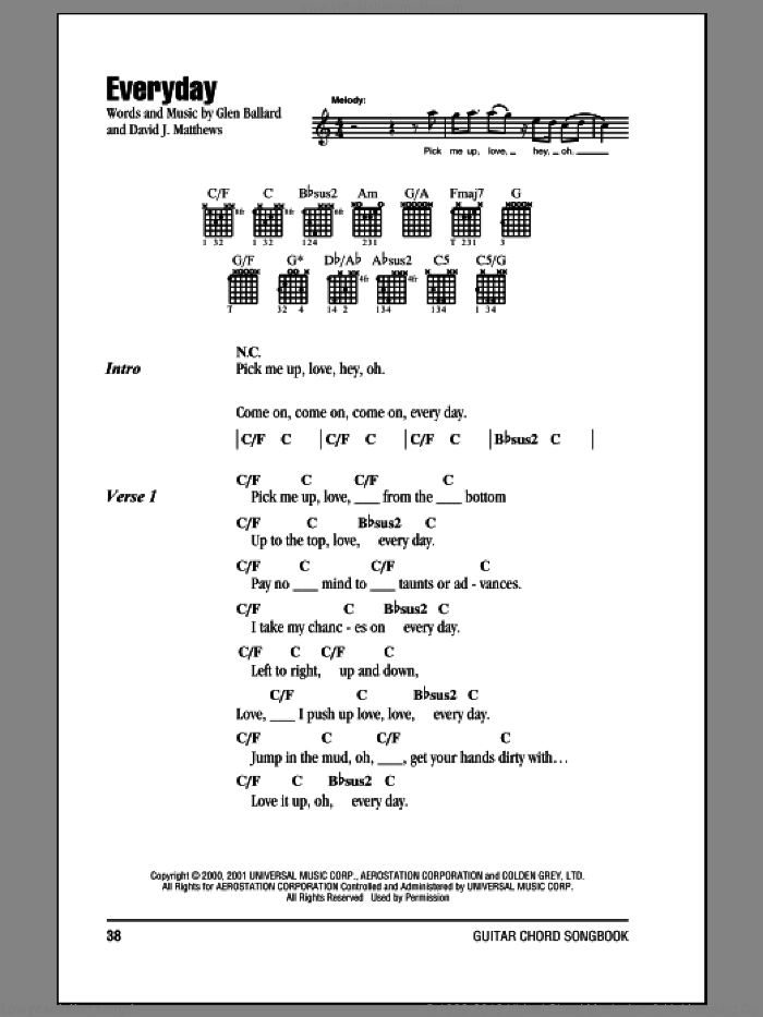 Everyday sheet music for guitar (chords) by Dave Matthews Band, Miscellaneous and Glen Ballard, intermediate skill level