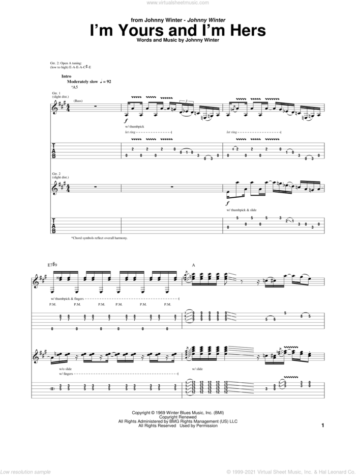 I'm Yours and I'm Hers sheet music for guitar (tablature) by Johnny Winter, intermediate skill level