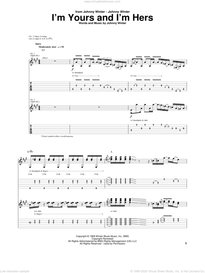 I'm Yours and I'm Hers sheet music for guitar (tablature) by Johnny Winter, intermediate skill level