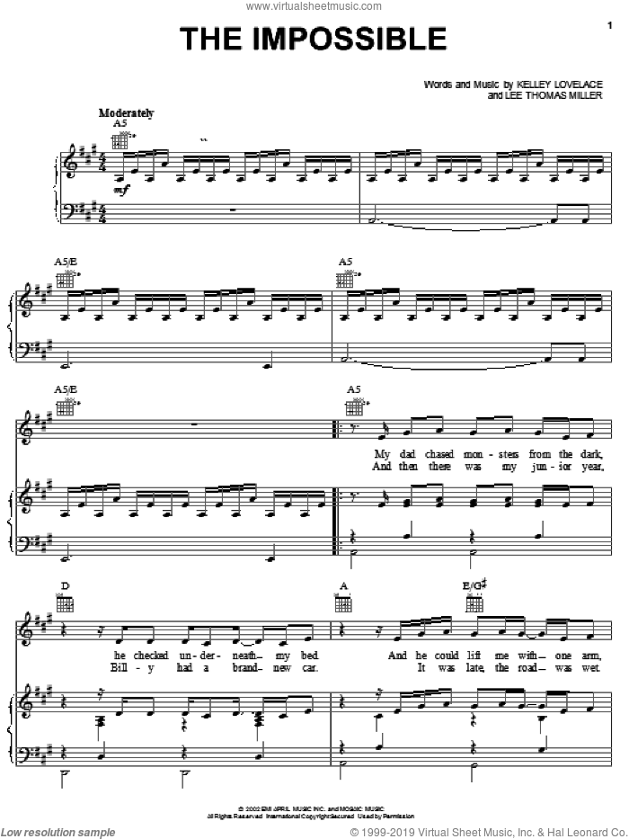 The Impossible sheet music for voice, piano or guitar by Joe Nichols, Kelley Lovelace and Lee Thomas Miller, intermediate skill level