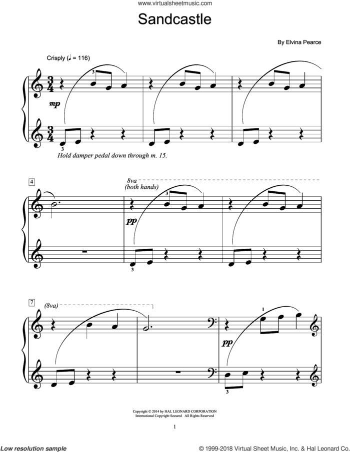 Sand Castle sheet music for piano solo (elementary) by Elvina Pearce, classical score, beginner piano (elementary)