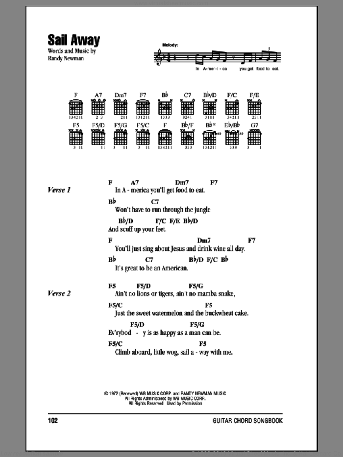 Sail Away sheet music for guitar (chords) by Joe Cocker and Randy Newman, intermediate skill level