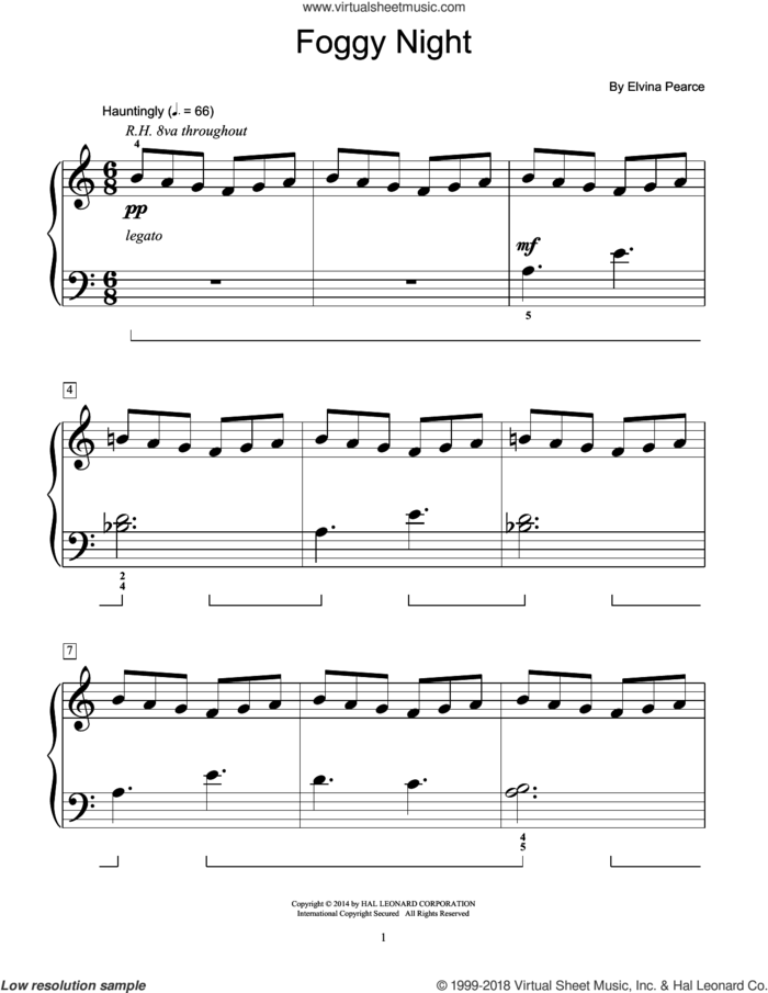 Foggy Night sheet music for piano solo (elementary) by Elvina Pearce, classical score, beginner piano (elementary)