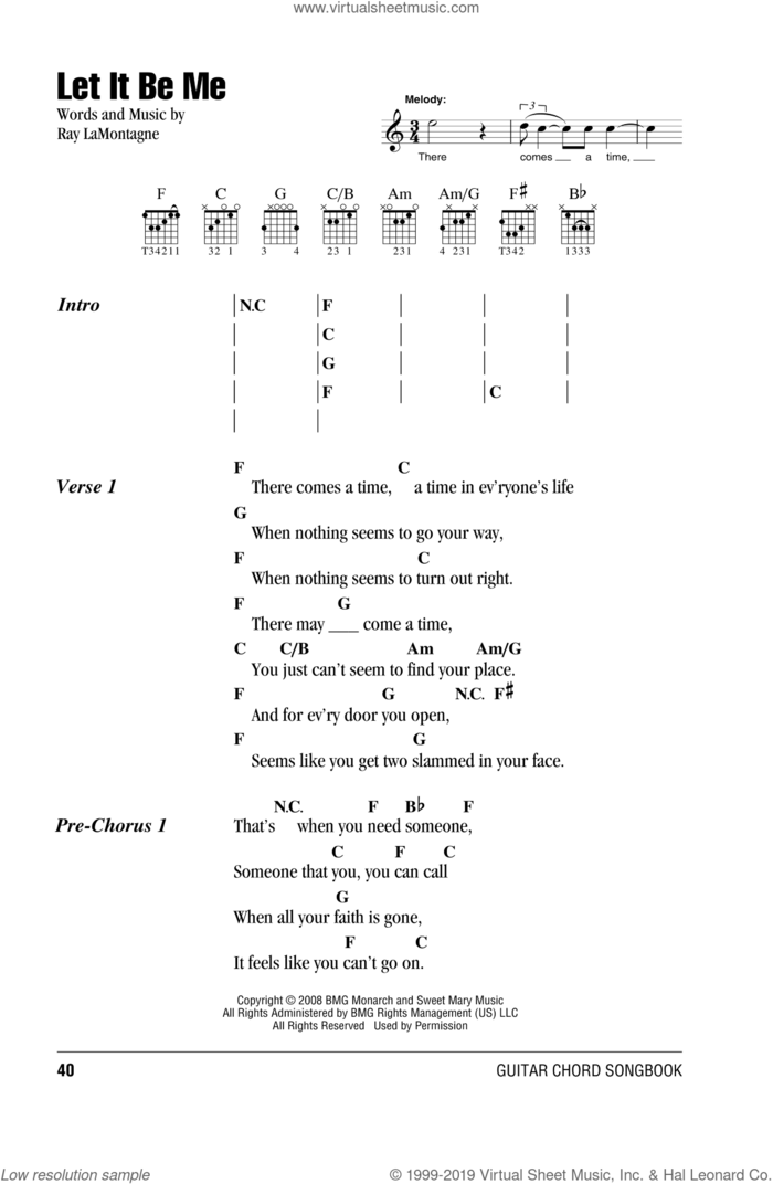 Let It Be Me sheet music for guitar (chords) by Ray LaMontagne, intermediate skill level