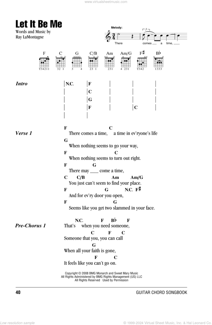 Let It Be Me sheet music for guitar (chords) by Ray LaMontagne, intermediate skill level