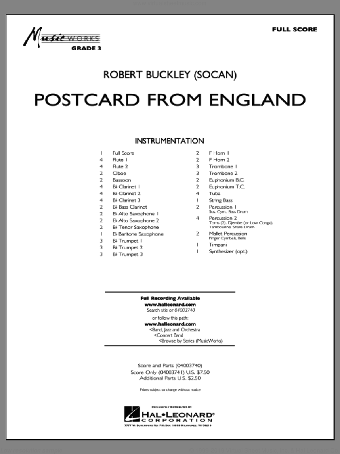Postcard from England (COMPLETE) sheet music for concert band by Robert Buckley, intermediate skill level