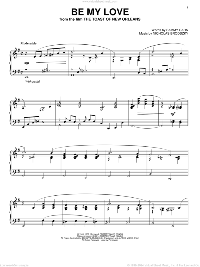 Be My Love sheet music for piano solo by Sammy Cahn and Nicholas Brodszky, intermediate skill level