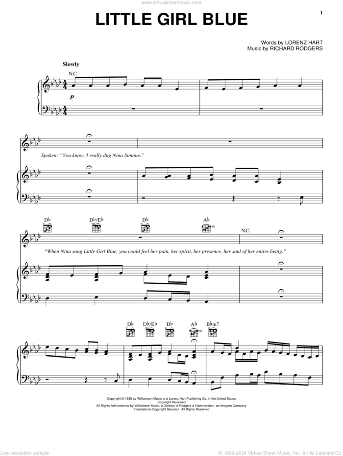 Little Girl Blue (from the musical A Night With Janis Joplin) sheet music for voice, piano or guitar by Janis Joplin, Lorenz Hart and Richard Rodgers, intermediate skill level