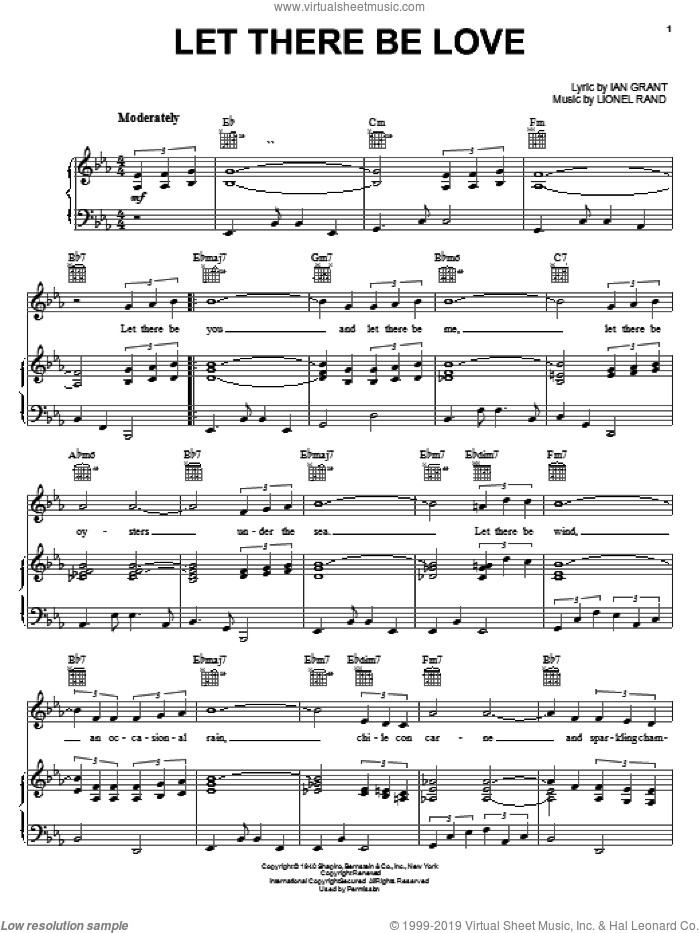 Let There Be Love sheet music for voice, piano or guitar by Ian Grant and Lionel Rand, intermediate skill level