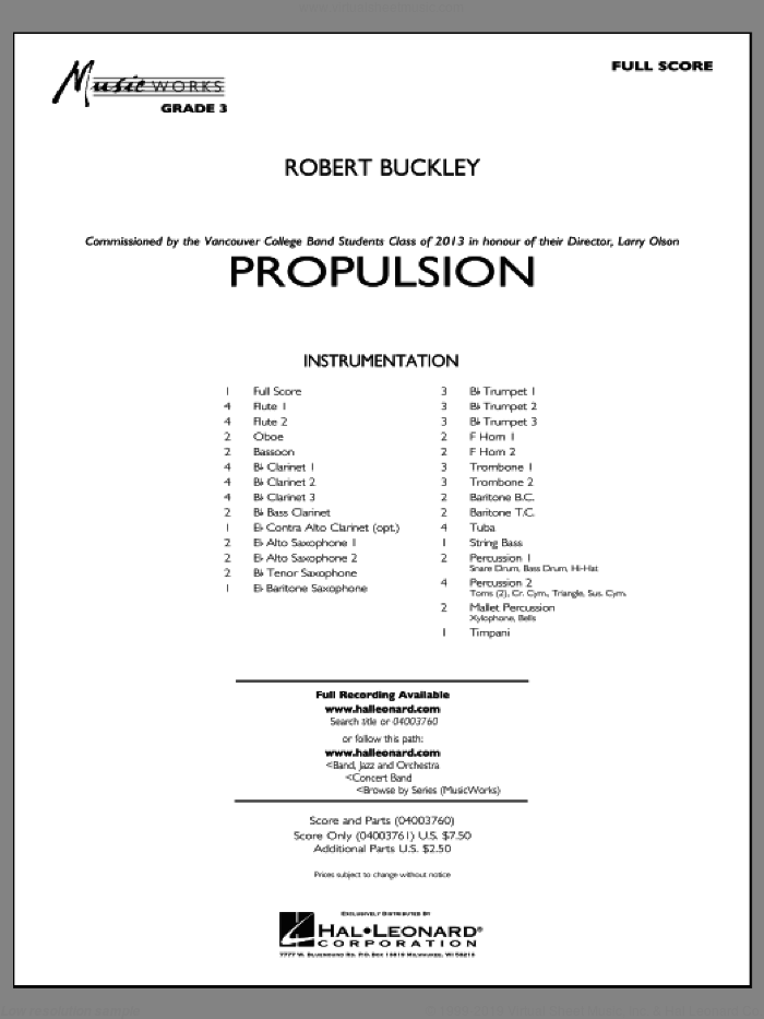 Propulsion (COMPLETE) sheet music for concert band by Robert Buckley, intermediate skill level